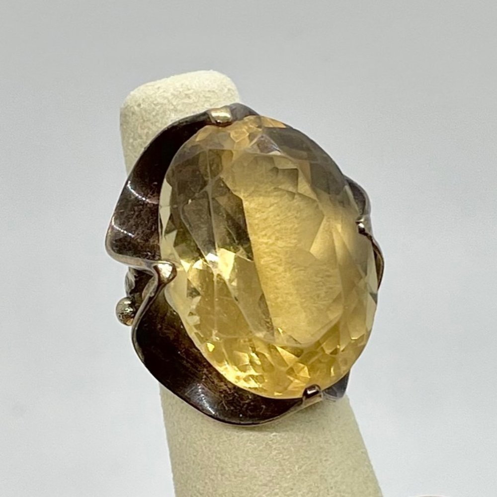 Vintage 14K Yellow Gold MASSIVE Citrine 30ct Statement Ring Retro Estate